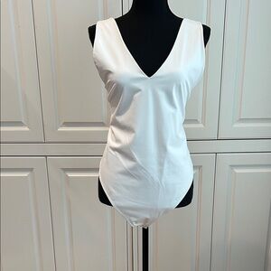 NWOT! White Second Skin Deep V Bodysuit